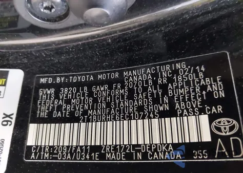 2014 Toyota Corolla L z USA, uszkodzony, nr VIN 2T1BURHE6EC107245